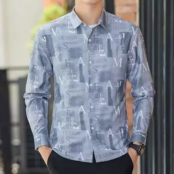 Мужская рубашка, модная рубашка с длинным рукавом, универсальная модная рубашка с принтом, новая деловая рубашка M зелёный