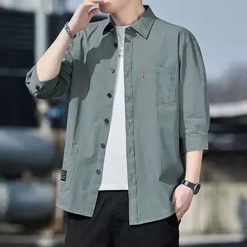 Мужская рубашка на пуговицах большого размера, однотонная, с рукавом семь минут, легкая, дышащая, удобная, для спорта и отдыха 3XL чёрный