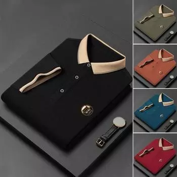 Мужская рубашка на пуговицах с отложным воротником с короткими рукавами, сплошной цвет, деловой стиль, тонкий свободный, мягкий дышащий пуловер средней длины, топ для гольфа для отца M синий