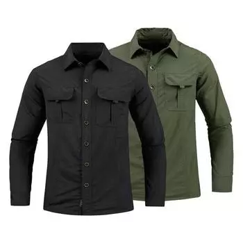 Мужская рубашка на весну и осень на открытом воздухе, быстросохнущая, больших размеров, мягкая, дышащая, водонепроницаемая, с длинным рукавом, с большими карманами, однобортная, однобортная, с лацканами, износостойкая. XL армия зеленый