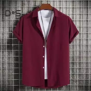 Мужская рубашка на весну и осень с отложным воротником, однобортный однобортный сплошной цвет с коротким рукавом, свободный крой, кардиган, деловой, повседневный, повседневный топ 2XL чёрный