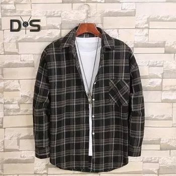 Мужская рубашка на весну и осень с отложным воротником, однобортный клетчатый принт с длинным рукавом, свободный крой, кардиган в японском стиле, деловой, повседневный, повседневная одежда XL темно-синий