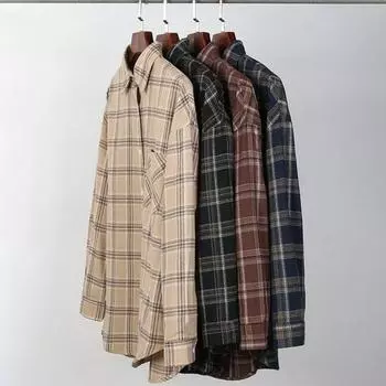 Мужская рубашка на весну и осень с отложным воротником и клетчатым принтом, свободная однобортная рубашка с длинным рукавом, кардиган в японском стиле, деловой повседневный кардиган 2XL чёрный