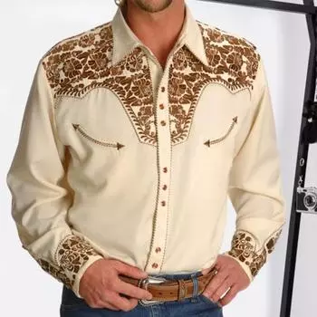 Мужская рубашка на весну и осень, свободная винтажная рубашка в этническом стиле с принтом, соответствующий цвету с длинными рукавами и лацканами, однобортный кардиган средней длины, мужской топ M чёрный