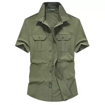 Мужская рубашка, однотонная, с несколькими карманами, высококачественные рубашки-карго, модные уличные повседневные рубашки с короткими рукавами для мужчин, новые большие размеры M-5XL M хаки