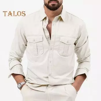 Мужская рубашка осень-весна, однобортная, с лацканами, с длинными рукавами, кардиган, нагрудные карманы, пуговицы, стираный однотонный топ средней длины XL белый