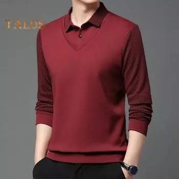 Мужская рубашка осень-весна с отложным воротником, имитация двухсекционного свитера в стиле пэчворк, большой размер, полосатая пуговица, формальный деловой стиль, мужской офисный топ XL циан