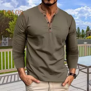 Мужская рубашка осень-весна с воротником-стойкой на пуговицах, подходящий по цвету пуловер, облегающий крой, средняя длина, повседневная одежда, топ M королевский синий