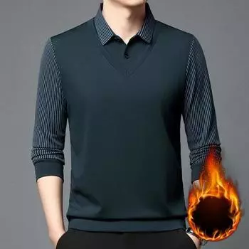 Мужская рубашка осень-зима из двух частей с отложным воротником и плюшевой подкладкой, официальная рубашка в деловом стиле для мужчин среднего возраста, офисная рабочая одежда для отцов M светло-зеленый