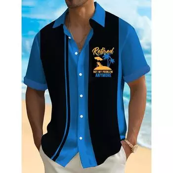 Мужская рубашка пенсионного возраста с гавайским принтом, контрастными короткими рукавами, нагрудным карманом, пуговицами 2XL