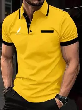Мужская рубашка поло 2024, летняя повседневная футболка с короткими рукавами, модная уличная мужская одежда S жёлтый
