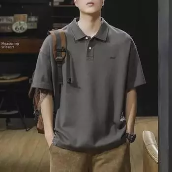 Мужская рубашка-поло American Retro Heavyweight с коротким рукавом - свободный крой, модная летняя футболка с лацканами больших размеров L