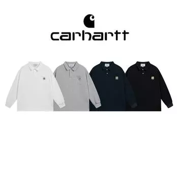 Мужская рубашка-поло Carhartt 2025 Весна и Осень Высококачественный хлопок с длинным рукавом и карманом M чёрный