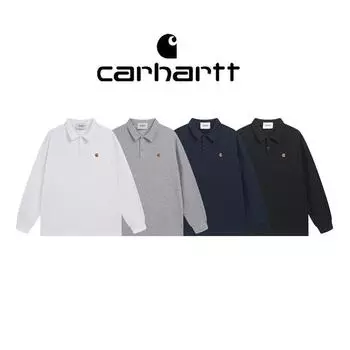 Мужская рубашка поло Carhartt 2025 весна-осень из высококачественного хлопка с вышитым логотипом и длинным рукавом M чёрный