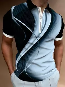 Мужская рубашка поло Curve Printed Business Zipper Polo Clothing Casual Men s Clothing S