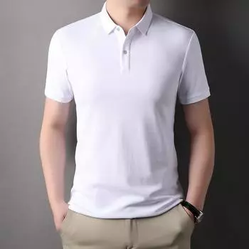 Мужская рубашка-поло из чистого хлопка с короткими рукавами, однотонная, свободная, повседневная, с лацканами, одежда для отца, высококачественная M