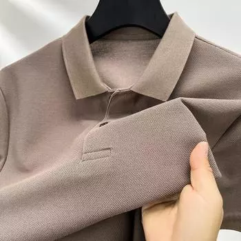 Мужская рубашка-поло из чистого хлопка с короткими рукавами, летняя повседневная деловая однотонная футболка с лацканами и галстуком M белый