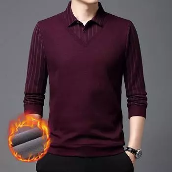 Мужская рубашка-поло из двух частей для отдыха среднего возраста, зимняя, для папы, плюс утолщенная теплая рубашка из бархата, вязаный шерстяной свитер M