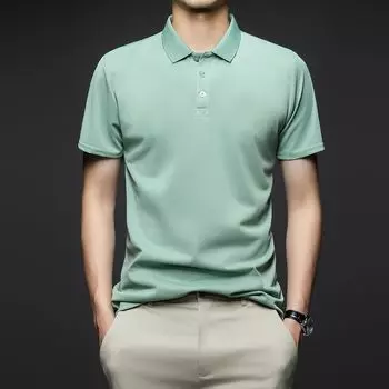 Мужская рубашка-поло из ледяного шелка, мужская футболка, летняя однотонная рабочая одежда, мужская футболка с короткими рукавами, повседневная одежда с лацканами для мужчин M