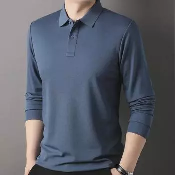 Мужская рубашка поло из шелка Mulberry с длинными рукавами и лацканами — однотонная, универсальная, модная модель для всех возрастов. XXL