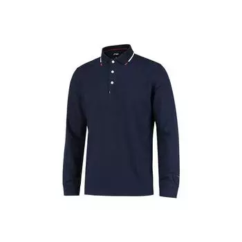 Мужская рубашка-поло Li Ning Solid Color Breathable с длинным рукавом, темно-синяя ATLR109-2 L