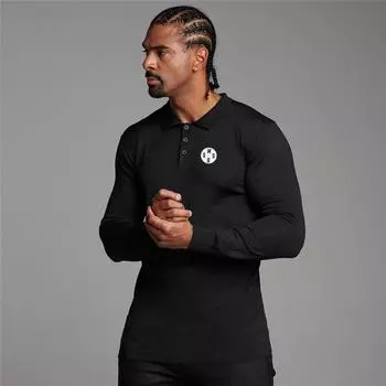 Мужская рубашка-поло Muscleguys на весну и осень с лацканами, повседневные футболки с длинными рукавами, удобные хлопковые топы для мужчин в американском стиле Muscleguys M чёрный