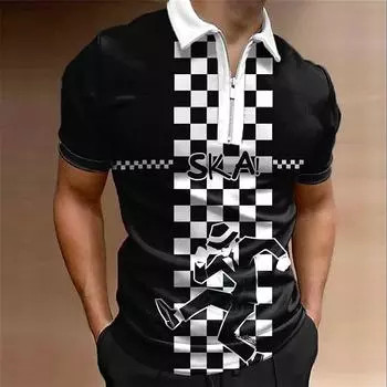 Мужская рубашка-поло, повседневная молния с коротким рукавом, модная повседневная рубашка на молнии, лето-весна, стандартная посадка, черная рубашка с 3D-принтом для бегунов XS чёрный