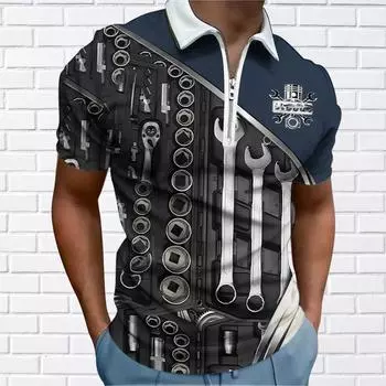 Мужская рубашка поло повседневная на молнии с коротким рукавом модная повседневная на молнии лето весна стандартный крой рубашка с 3D-принтом XS синий