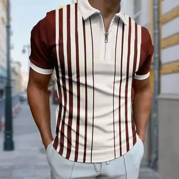 Мужская рубашка поло повседневная на молнии с коротким рукавом модная повседневная на молнии лето весна стандартный крой вертикальные полосы сращивание 3D принт рубашка XS синий