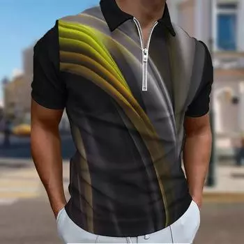 Мужская рубашка поло повседневная на молнии с коротким рукавом модная повседневная на молнии летняя весенняя рубашка обычного кроя с градиентным 3D-принтом XS серый