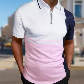 Мужская рубашка поло повседневная на молнии с коротким рукавом модная повседневная на молнии лето весна стандартный крой нерегулярное сращивание 3D принт рубашка XS зелёный