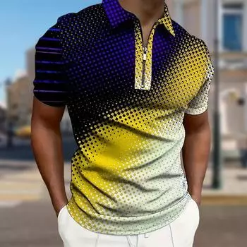 Мужская рубашка поло повседневная на молнии с коротким рукавом модная повседневная на молнии лето весна стандартный крой горошек звезда 3D принт рубашка XS серый