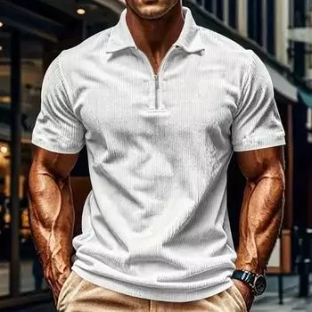 Мужская рубашка поло повседневная на молнии с коротким рукавом модная повседневная на молнии лето весна стандартный крой однотонная рубашка с вертикальными полосами 3D-принт XS чёрный