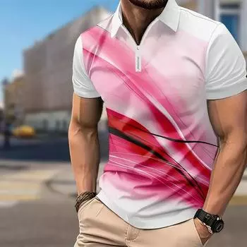 Мужская рубашка поло повседневная на молнии с коротким рукавом модная повседневная на молнии летняя весенняя рубашка стандартного кроя с цветным принтом 3D-принт XS красный