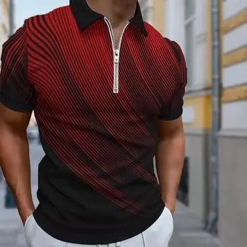 Мужская рубашка поло повседневная на молнии с коротким рукавом модная повседневная на молнии лето весна стандартный крой расширенный градиент 3D принт рубашка XS серый