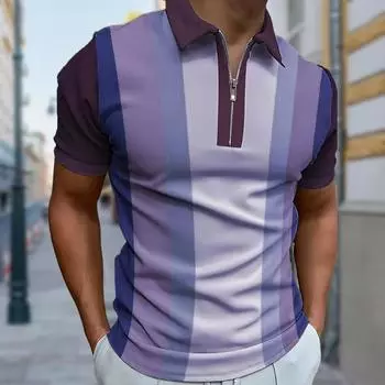 Мужская рубашка поло повседневная на молнии с коротким рукавом модная повседневная на молнии лето весна обычный крой натуральный цвет сращивание 3D принт рубашка XS серый