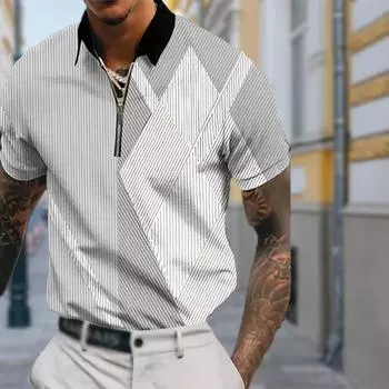 Мужская рубашка поло повседневная на молнии с коротким рукавом модная повседневная на молнии лето весна стандартный крой Muge Print 3D Print Shirt XS синий