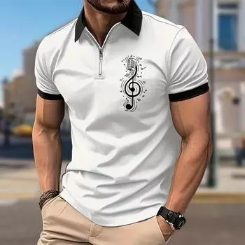 Мужская рубашка поло повседневная на молнии с коротким рукавом модная повседневная на молнии лето весна стандартный крой Примечание 3D принт рубашка XS синий