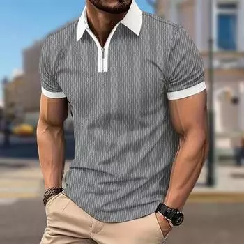 Мужская рубашка поло повседневная на молнии с коротким рукавом модная повседневная на молнии летняя весенняя рубашка стандартного кроя с вертикальными полосками 3D-принт XS синий