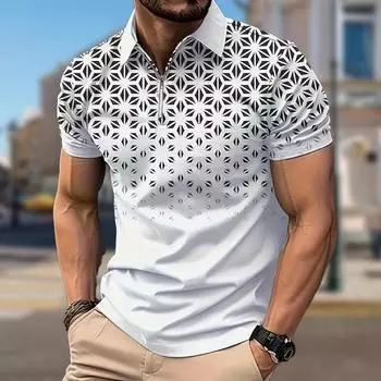 Мужская рубашка поло повседневная на молнии с коротким рукавом модная повседневная на молнии лето весна стандартный крой Morning Glory Print 3D Print Shirt XS синий