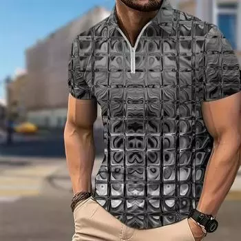 Мужская рубашка поло повседневная на молнии с коротким рукавом модная повседневная на молнии летняя весенняя рубашка стандартного кроя с кубиками льда коричневые листья 3D-принт рубашка XS синий