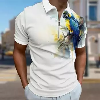 Мужская рубашка поло повседневная на молнии с коротким рукавом модная повседневная на молнии лето весна стандартный крой рубашка с принтом попугаев, драконов и орлов 3D XS синий