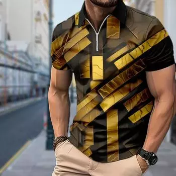 Мужская рубашка поло повседневная на молнии с коротким рукавом модная повседневная на молнии лето весна стандартный крой белая тигровая градиентная рубашка с 3D принтом XS синий