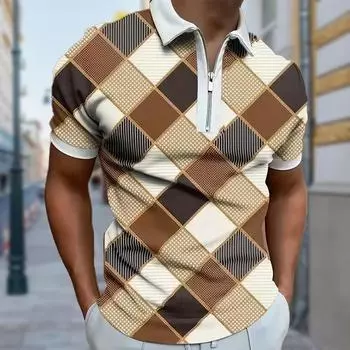 Мужская рубашка поло повседневная на молнии с коротким рукавом модная повседневная на молнии лето весна стандартный крой блочная печать 3D принт рубашка XS синий