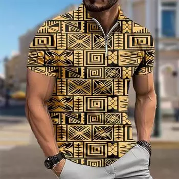 Мужская рубашка поло повседневная на молнии с коротким рукавом модная повседневная на молнии лето весна стандартный крой геометрический рисунок дофаминовая сетка 3D принт рубашка XS красный