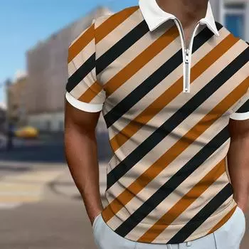 Мужская рубашка поло повседневная на молнии с коротким рукавом модная повседневная на молнии лето весна стандартный крой гипотенузная линия 3D принт рубашка XS красный