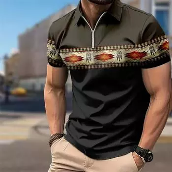 Мужская рубашка поло повседневная на молнии с коротким рукавом модная повседневная на молнии лето весна стандартный крой ретро и кокосовая пальма 3D принт рубашка XS чёрный