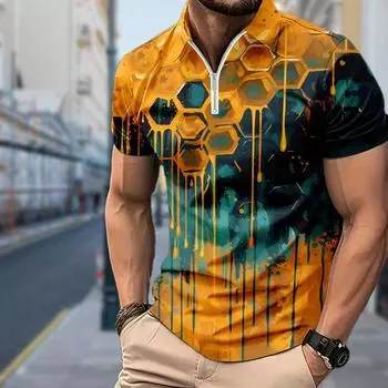 Мужская рубашка поло повседневная на молнии с коротким рукавом модная повседневная на молнии летняя весенняя рубашка стандартного кроя с крутым градиентным 3D-принтом XS белый