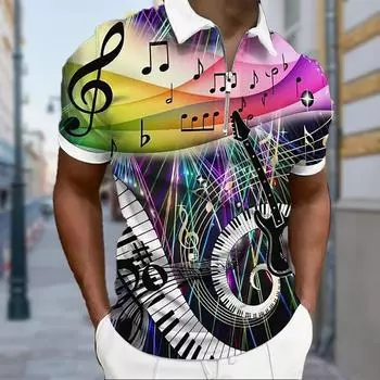 Мужская рубашка поло повседневная на молнии с коротким рукавом модная повседневная на молнии лето весна стандартный крой радужная нота 3D принт рубашка XS синий