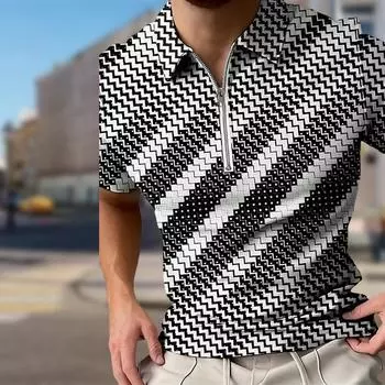 Мужская рубашка поло повседневная на молнии с коротким рукавом модная повседневная на молнии лето весна стандартный крой с принтом рыбьей чешуи 3D принт рубашка XS синий